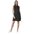 Seduva Women's Denim Solid Sleeveless Dress (Black)