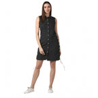 Seduva Women's Denim Solid Sleeveless Dress (Black)