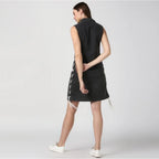 Seduva Women's Denim Solid Sleeveless Dress (Black)