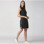 Seduva Women's Denim Solid Sleeveless Dress (Black)