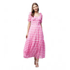 Seduva Women's Polyester Georgette Checkered Half Sleeve Dress (Pink)