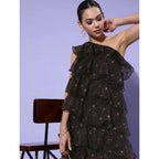 Seduva Women's Organza Tiered Sleeveless Dress (Black)