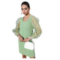 Seduva Women's Organza And Polyester Lycra Solid Long Sleeves Dress (Green)