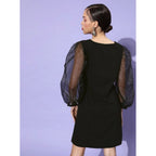 Seduva Women's Organza And Polyester Lycra Solid Long Sleeves Dress (Black)