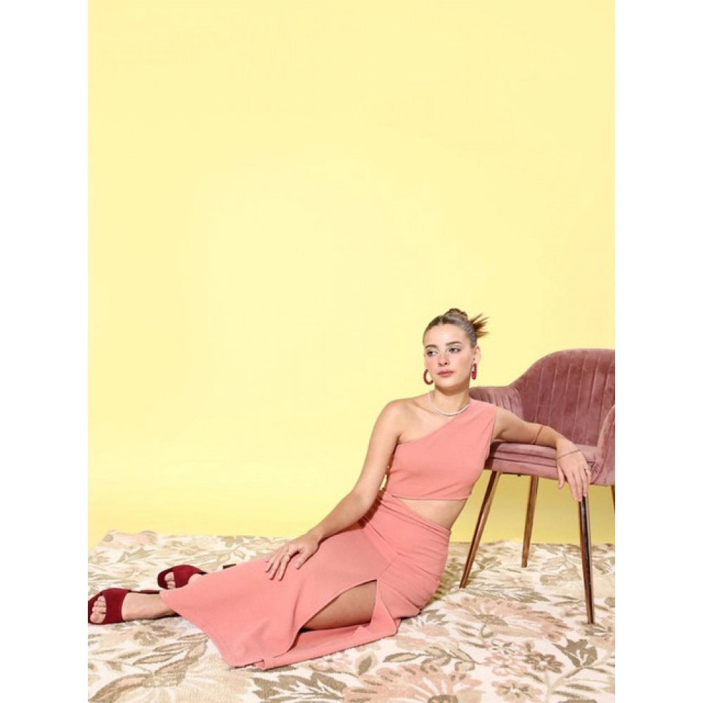 Seduva Women's Polyester Lycra Solid Sleeveless Dress (Pink)
