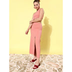 Seduva Women's Polyester Lycra Solid Sleeveless Dress (Pink)