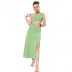 Seduva Women's Polyester Lycra Solid Sleeveless Dress (Green)