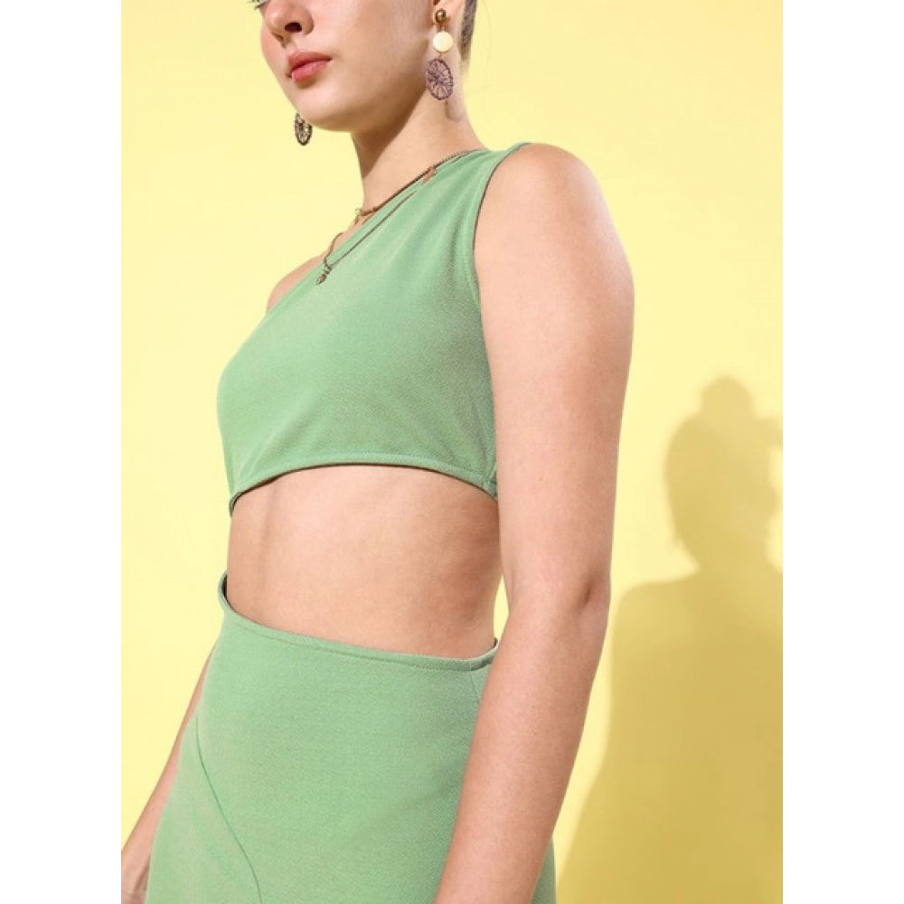 Seduva Women's Polyester Lycra Solid Sleeveless Dress (Green)