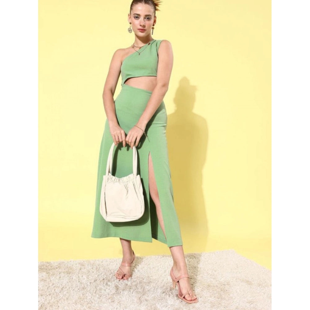 Seduva Women's Polyester Lycra Solid Sleeveless Dress (Green)