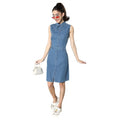 Seduva Women's Denim Solid Sleeveless Dress (Blue)