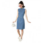 Seduva Women's Denim Solid Sleeveless Dress (Blue)