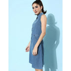Seduva Women's Denim Solid Sleeveless Dress (Blue)
