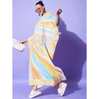 Seduva Women's Satin Colour Blocking Kaftan Dress (Multicolor)