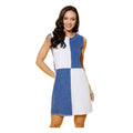 Seduva Women's Denim Color Blocking Sleeveless Dress (Blue)