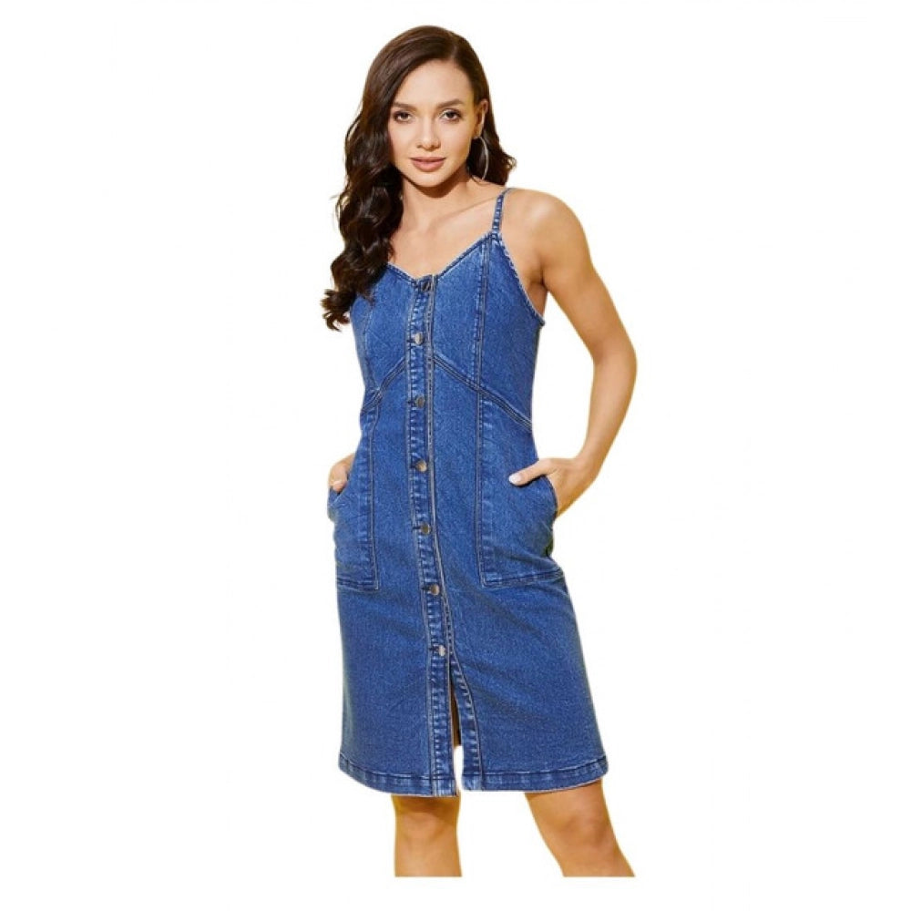Seduva Women's Denim Washed Shoulder Straps Dress (Blue)