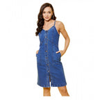 Seduva Women's Denim Washed Shoulder Straps Dress (Blue)
