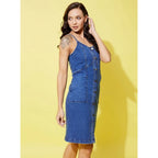Seduva Women's Denim Washed Shoulder Straps Dress (Blue)