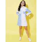 Seduva Women's Denim Solid Long Sleeves Dress (Blue)