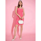 Seduva Women's Polyester Lycra Solid Shoulder Straps Dress (Pink)