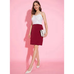 Seduva Women's Polyester Lycra Color Blocking Shoulder Straps Dress (White - Maroon)