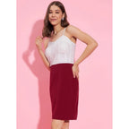 Seduva Women's Polyester Lycra Color Blocking Shoulder Straps Dress (White - Maroon)