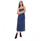 Seduva Women's Denim Solid Shoulder Straps Dress (Blue)