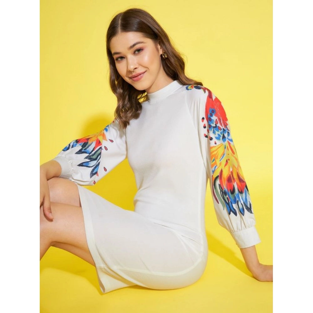 Seduva Women's Polyester Lycra Printed Long Sleeve Dress (Multicolor)