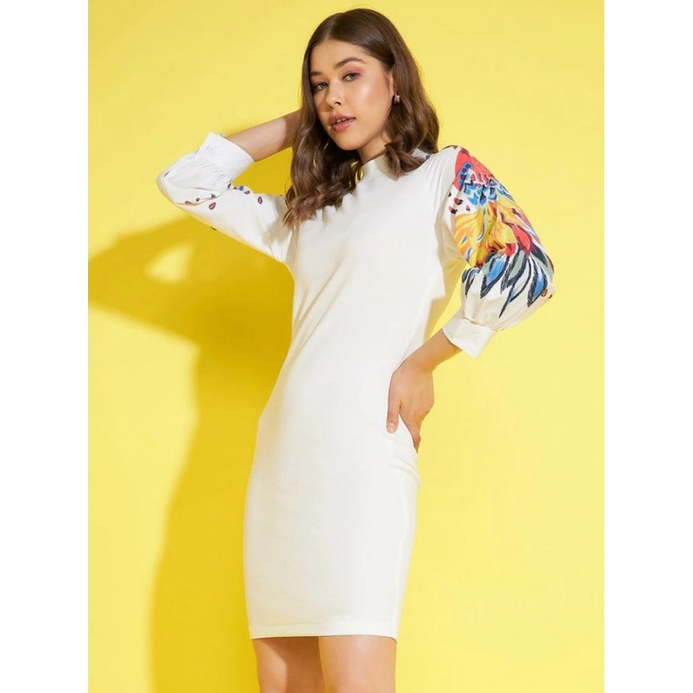 Seduva Women's Polyester Lycra Printed Long Sleeve Dress (Multicolor)