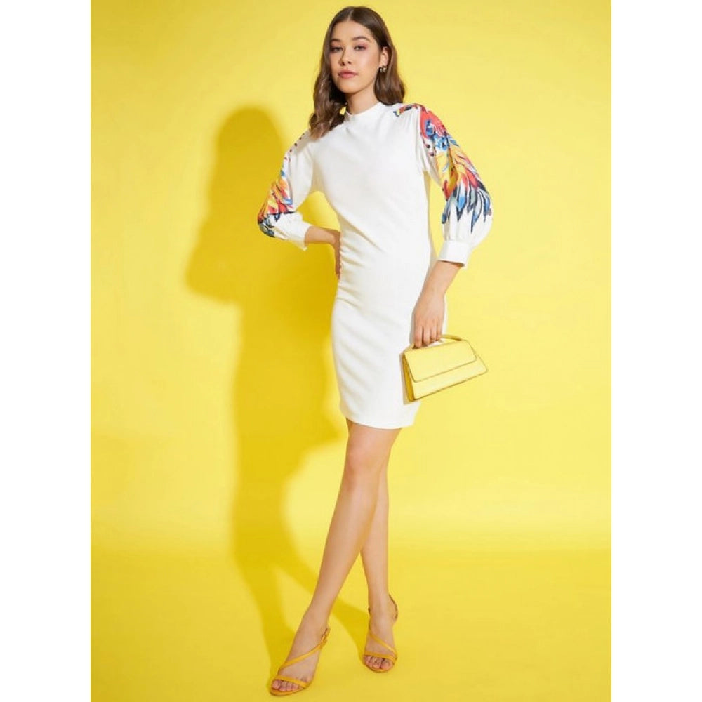 Seduva Women's Polyester Lycra Printed Long Sleeve Dress (Multicolor)