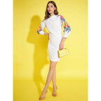 Seduva Women's Polyester Lycra Printed Long Sleeve Dress (Multicolor)