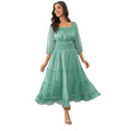 Seduva Women's Chiffon Solid Puff Sleeve Dress (Green)