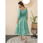 Seduva Women's Chiffon Solid Puff Sleeve Dress (Green)