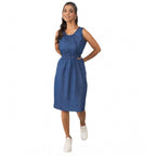 Seduva Women's Denim Solid Sleeveless Dress (Blue)