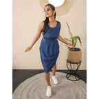 Seduva Women's Denim Solid Sleeveless Dress (Blue)