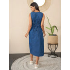 Seduva Women's Denim Solid Sleeveless Dress (Blue)