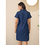Seduva Women's Denim Solid Sleeveless Dress (Blue)