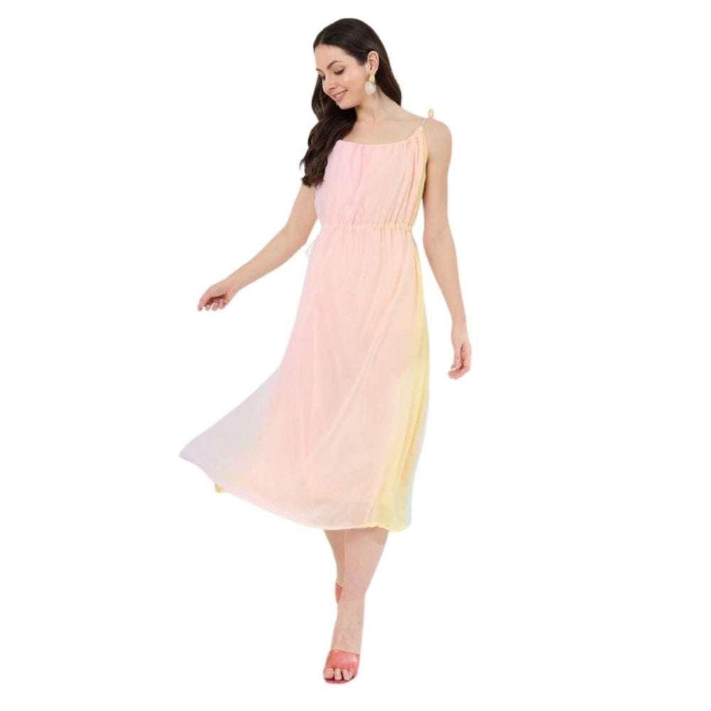 Seduva Women's Georgette Ombre Sleeveless Dress (Peach)