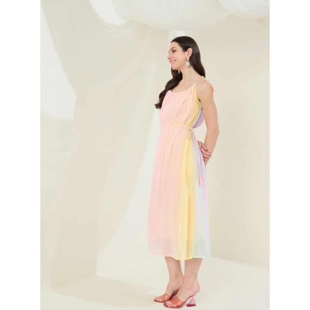 Seduva Women's Georgette Ombre Sleeveless Dress (Peach)