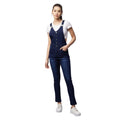Seduva Women's Denim Lycra Solid Buttoned Dungaree (Navy)