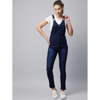 Seduva Women's Denim Lycra Solid Buttoned Dungaree (Navy)
