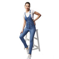 Seduva Women's Denim Lycra Solid Buttoned Dungaree (Ice Blue)