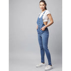 Seduva Women's Denim Lycra Solid Buttoned Dungaree (Ice Blue)