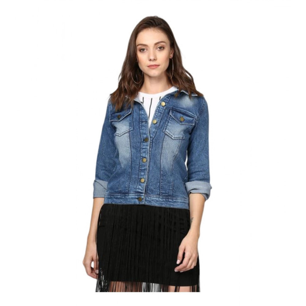 Seduva Women's Denim Washed Long Sleeves Jacket (Blue)