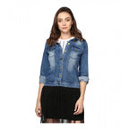 Seduva Women's Denim Washed Long Sleeves Jacket (Blue)