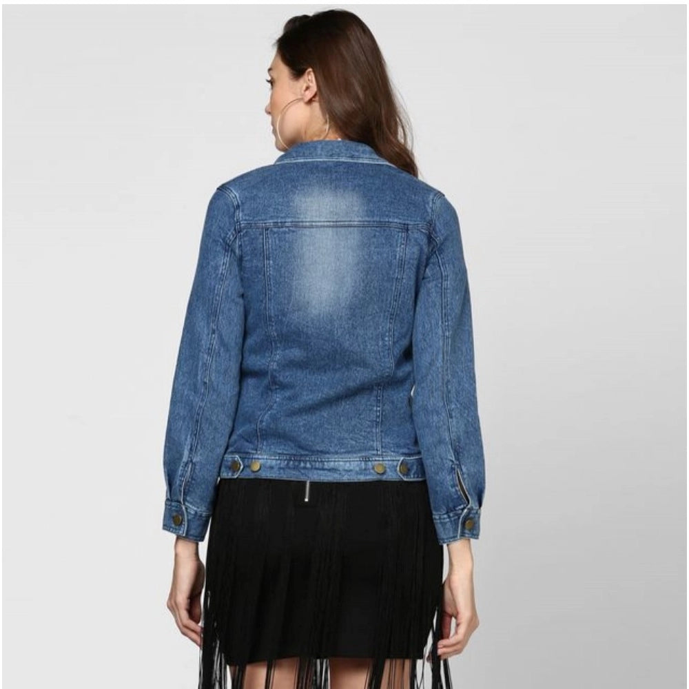 Seduva Women's Denim Washed Long Sleeves Jacket (Blue)