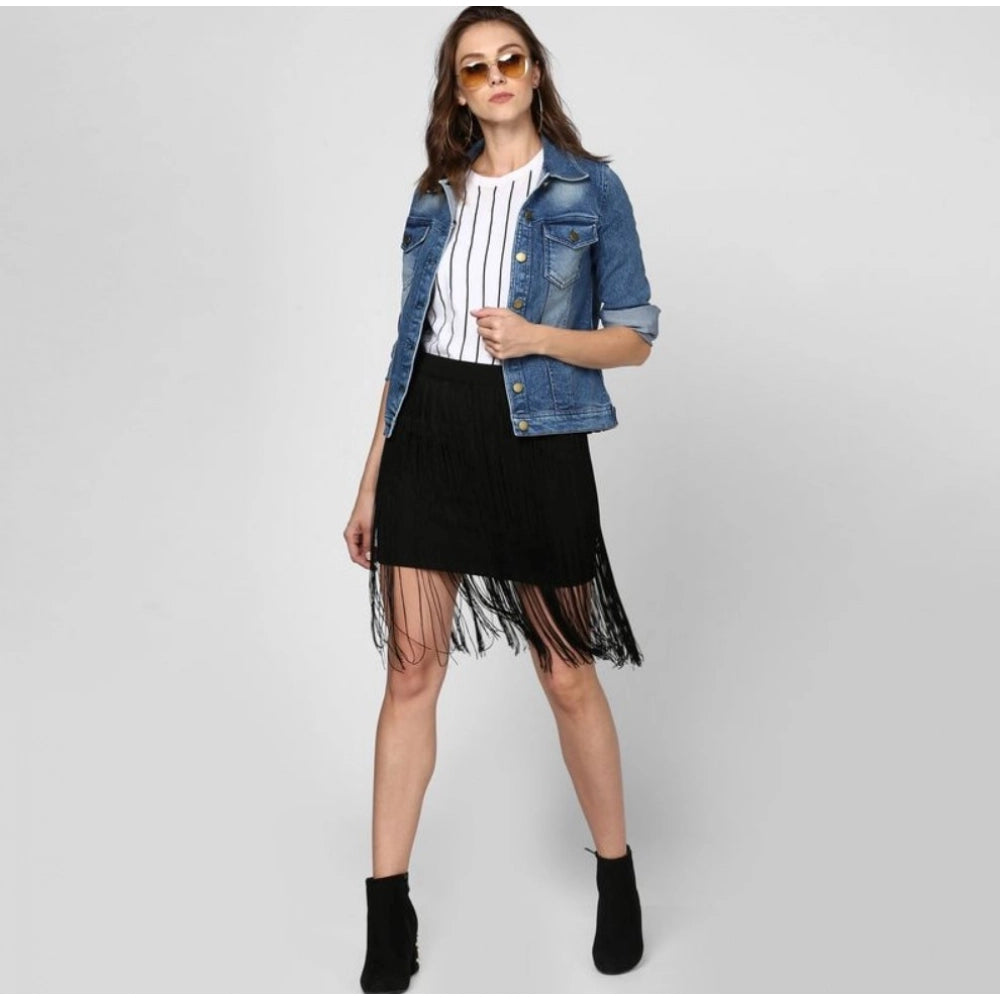 Seduva Women's Denim Washed Long Sleeves Jacket (Blue)