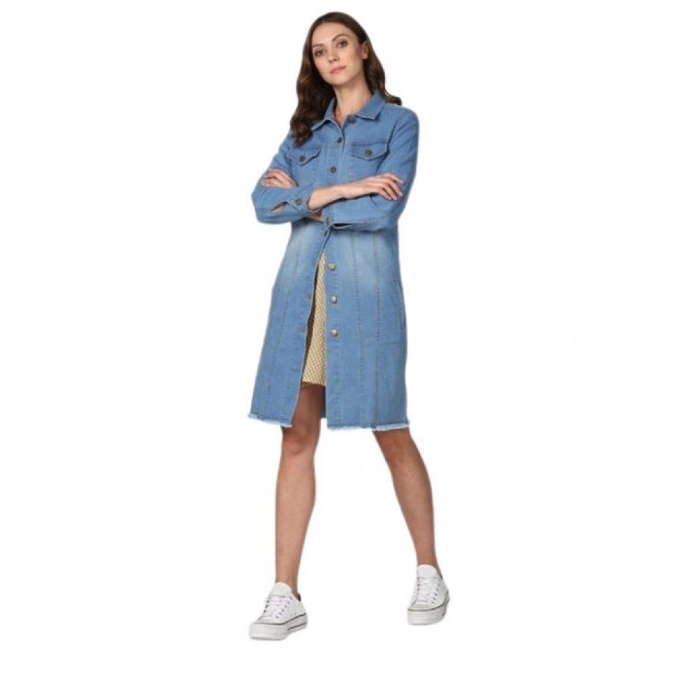 Seduva Women's Denim Washed Long Sleeves Jacket (Blue)