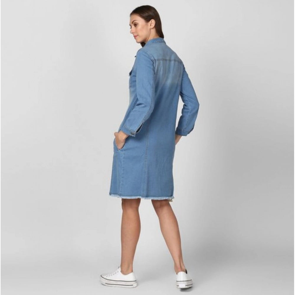 Seduva Women's Denim Washed Long Sleeves Jacket (Blue)