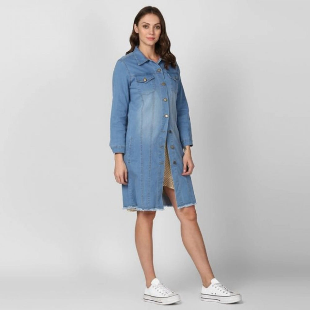 Seduva Women's Denim Washed Long Sleeves Jacket (Blue)