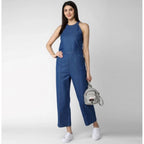 Seduva Women's Denim Solid Sleeveless Jumpsuit (Blue)